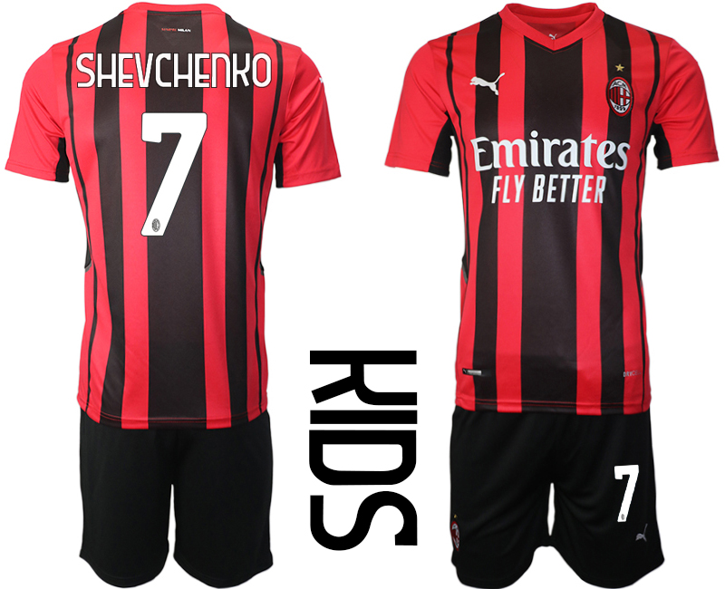Youth 2021-2022 Club AC milan home red #7 Soccer Jersey